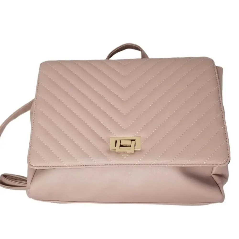 Blush Pink Square Quilted Convertible Backpack Purse